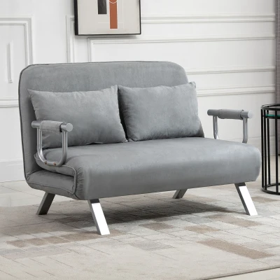 HOMCOM Schlafsofa, Doppelsofa, Gästebett, inklusive 2 Kissen, Grau