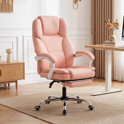 HOMCOM Chaise Bureau Ergonomique Cuir Rose Hauteur Réglable