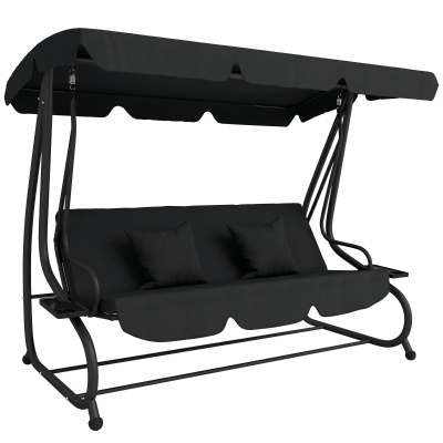 Outsunny 3-Seater Swing Chair Water-Resistant Fabric Black