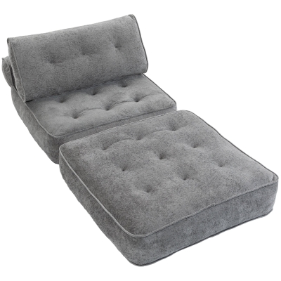 HOMCOM Fauteuil Convertible 1 Place 95x220cm Gris Clair 3-en-1
