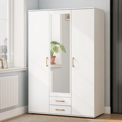 HOMCOM Armadio 3 Ante con Specchio e 2 Cassetti, Bianco