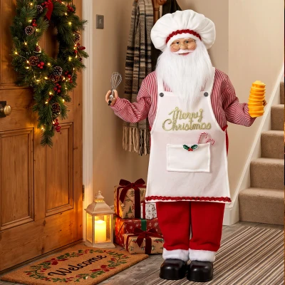 HOMCOM 4ft Singing Cooking Santa Claus, Standing Christmas Animated Santa Figure with Head Moving, Sound/Touch Activated
