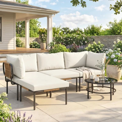 Outsunny Salotto da Esterno in rattan con tavolino, Cachi