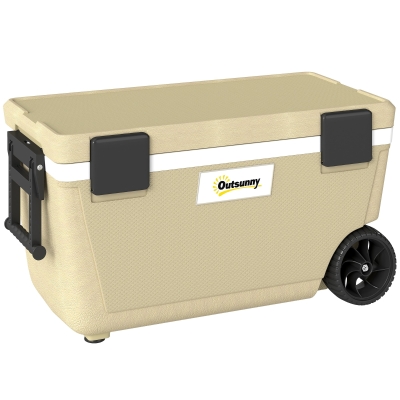 Outsunny 70L Portable Ice Cooler Box with Wheels Khaki