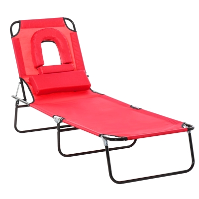 Outsunny Foldable Sun Lounger Adjustable Red Chair
