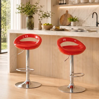 HOMCOM Set 2 Sgabelli da Bar Girevoli Altezza Regolabile Rosso