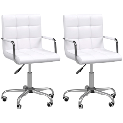 HOMCOM Chaises Bureau Blanches Capitonnées Pivotantes x2