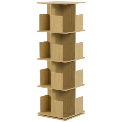 HOMCOM Bibliotecă rotativă cu 4 niveluri, etajeră de depozitare cu 16 compartimente, 39 x 39 x 128,3 cm, stejar
