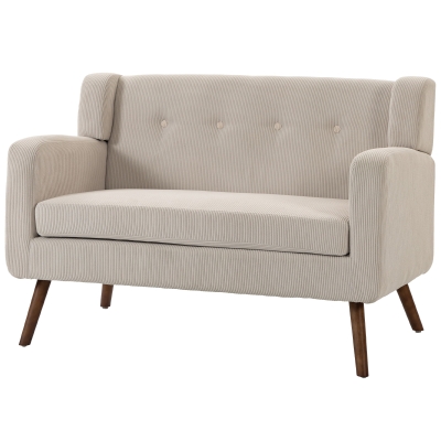 HOMCOM Canapea 2 locuri 118 cm cu aspect corduroy, capitonaj cu nasturi, canapea tapițată modernă și confortabilă cu picioare din lemn pentru spații mici