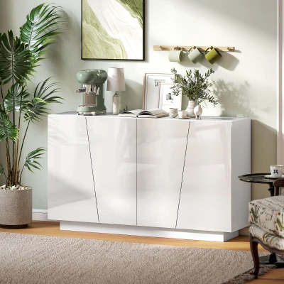 HOMCOM Meuble Rangement Blanc Brillant 150x40x88cm