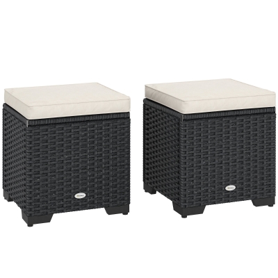 Outsunny Rattan Storage Ottoman Set of 2 Cream