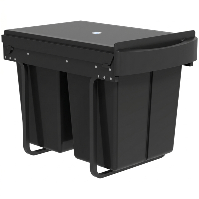 HOMCOM Poubelle Coulissante 2x20L Tri Sélectif Noir Amovible