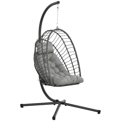 Outsunny Rattan Swing Chair with Cushion & Stand, Light Grey
