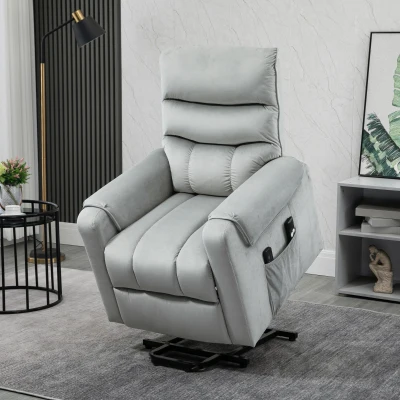 HOMCOM Sillón Relax Reclinable Eléctrico Levanta Personas, Sillón Elevador con 8 Puntos de Masaje, 2 Controles Remotos, Reposapiés, Tapizado en Pana, Acolchado Grueso, Bolsillo Lateral, Gris