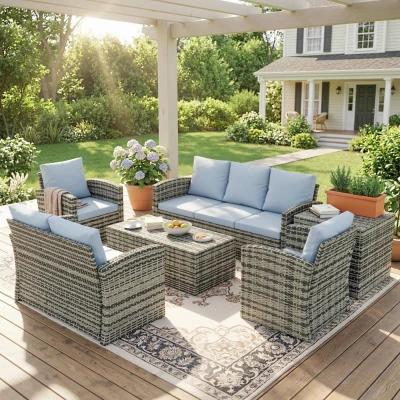 Rattan Garden Furniture Set 183W x 72D x 77H cm Grey