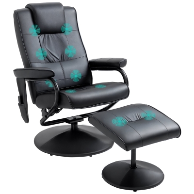 HOMCOM Swivel Recliner Chair Faux Leather Massage Black