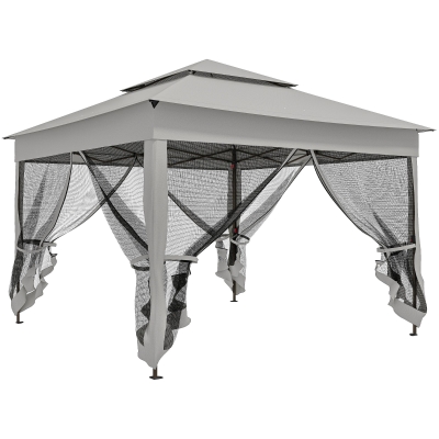 Outsunny Carpa Plegable Gazebo 3,3x3,3 m con 4 Paredes Laterales de Malla Anti-UV y Bolsa de Transporte Gris Claro