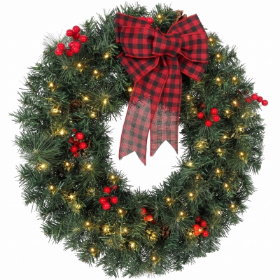 HOMCOM Couronne Noël Ø60cm LED 8 Modes 140 Branches Vert