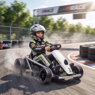 HOMCOM 24 V Elektrische Go-Kart voor Kinderen Tot 13 km/h Gokart met Driftfunctie, Drift-Kart met 2 motoren voor 8–12 jaar Wit