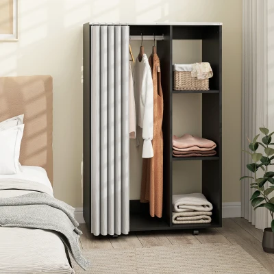 HOMCOM Armoire Mobile Noir avec Tringle et Étagères 80x40x128cm