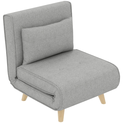 HOMCOM Sillón Cama Plegable Tapizado en Lino Sintético con Respaldo Ajustable en 6 Posiciones y Almohada 72x78x79 cm Gris