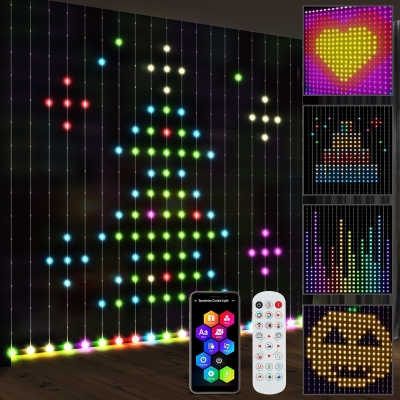 HOMCOM Vorhang mit 400 LED-Lichtern, Dynamische Lichterketten mit Musiksynchronisation für Schlafzimmer, Wohnzimmer, 3 x 3 m