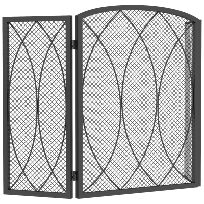 HOMCOM Protector contra chispas metálico plegable geométrico de 3 piezas, protección resistente al calor para chimenea, Negro