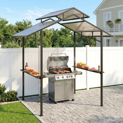 Outsunny Gazebo per barbecue 240cm x 150cm x 250cm Nero