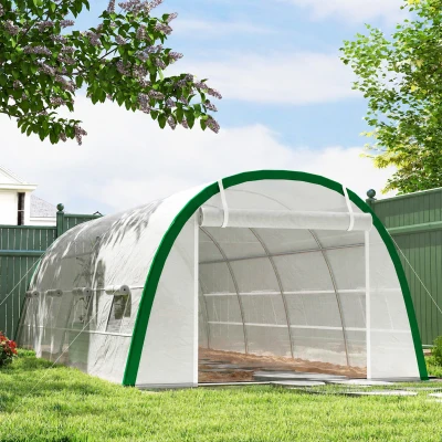Outsunny Serre Tunnel 18m² 6x3x2m Acier Blanc 8 Fenêtres