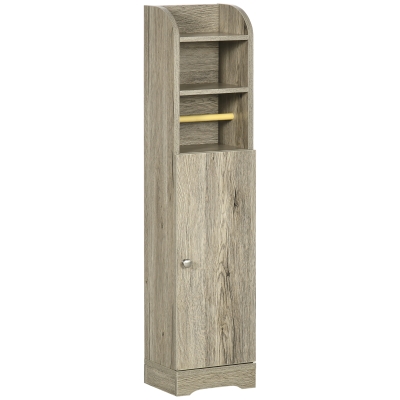 kleankin Mobile Bagno Salvaspazio Armadietto e Ripiani Grigio