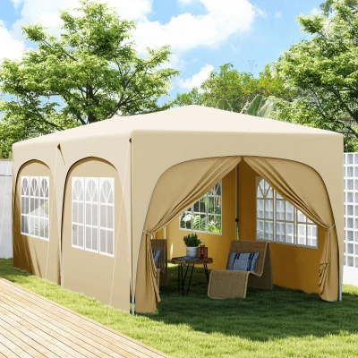 Outsunny Cenador Plegable 3x6 m Gazabo con Paneles Laterales UPF50+ Altura Ajustable Bolsa de Transporte Arena
