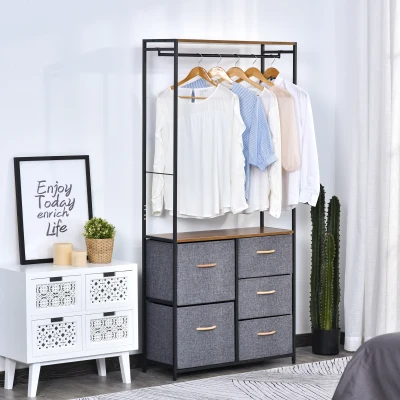 HOMCOM Chest of Drawers Steel Frame 5 Drawers Black Brown