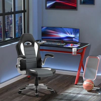 HOMCOM Cadeira de escritório ergonômica Altura ajustável apoio de Braço dobrável com 5 rodas Carga 120 kg 65x69x112-122 cm cinza
