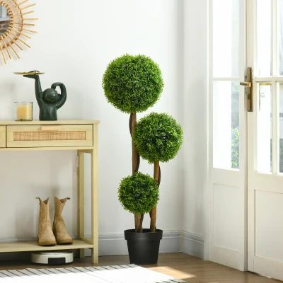 HOMCOM Arbre Artificiel Buis 3 Boules 110cm Intérieur/Extérieur Vert