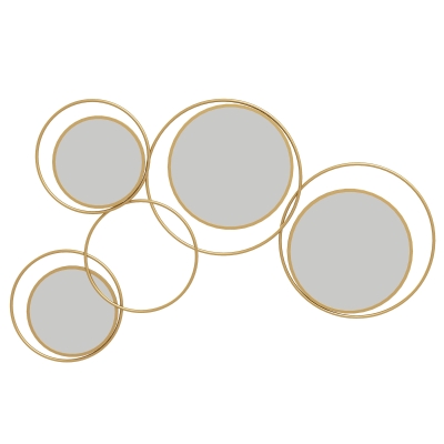 HOMCOM Espelho Decorativo de Parede em Metal 3D Decoração de Parede Metálica com 4 Espelhos Redondos para Corredor 110x68 cm Dourado