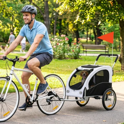 PawHut 2-in-1 Hundeanhänger für Fahrrad Faltbarer Hundebuggy für kleine & mittelgroße Hunde bis 20 kg, Weiß