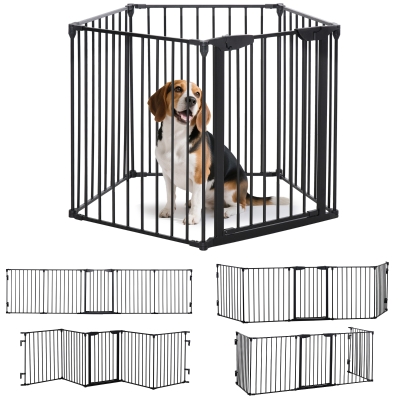 PawHut Barrera de Seguridad para Mascotas de 5 Paneles Plegable 300 cm con Cierre Inteligente para Escalera Pasillo Negro