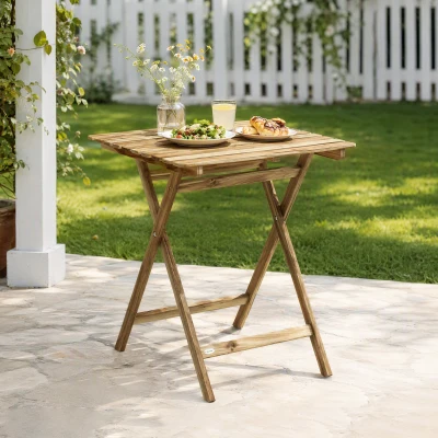 Outsunny Foldable Wooden Coffee Table Patio Natural Wood