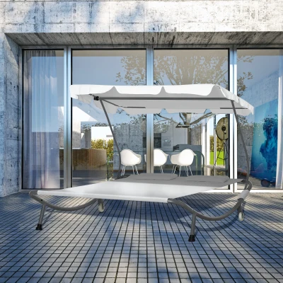 Outsunny Bain Soleil 2P Design Contemporain Polyester Crème