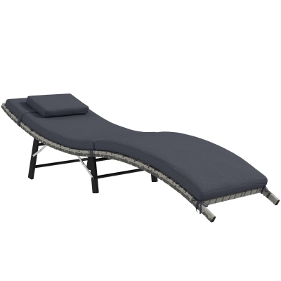 Outsunny Rattan Folding Sun Lounger Chair with Cushion Grey