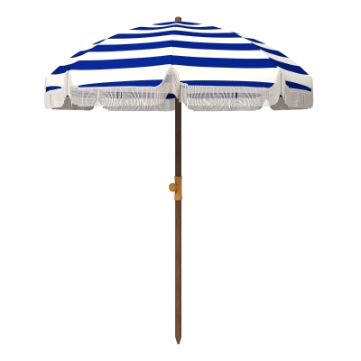 Outsunny Sombrilla de Playa con Flecos Ø190x210 cm con Protección UV40+ Antiviento Impermeable Bolsa de Transporte Azul y Blanco
