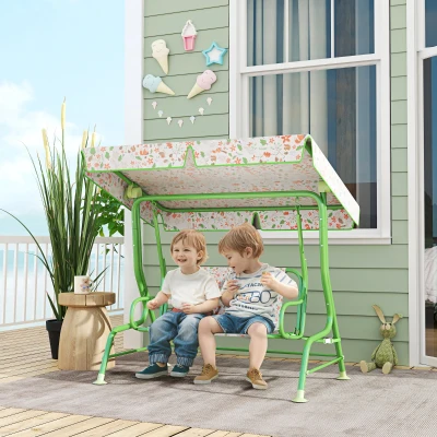 AIYAPLAY Columpio de Jardín Exterior para Niños de +3 Años con Toldo Ajustable Arnés de Seguridad 112x75x120 cm Verde