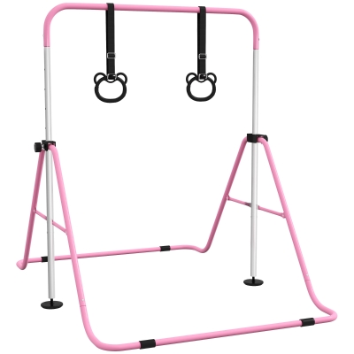 HOMCOM Adjustable Foldable Kids Gymnastics Bar Pink