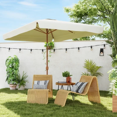 Outsunny Ombrellone Rettangolare 2x3 m con Bordo a Balze Beige