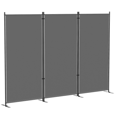 Outsunny Biombo Plegable de 3 Paneles 260x180 cm Biombo Separador de Ambientes con Soporte de Metal UPF 30+ Gris Oscuro