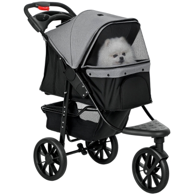 PawHut Passeggino per animali 109.5cm x 57.5cm x 106.5cm Grigio, Nero