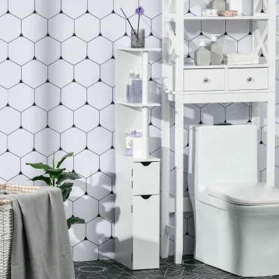 kleankin Mueble de Baño con Puertas y Estantes Abiertos Armario de Baño Estilo Moderno 15,2x29,8x118 cm Blanco