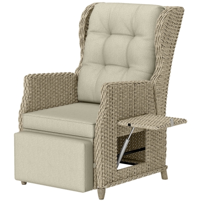 Outsunny Rattan Recliner Chair with Cushion Brown