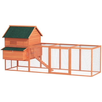 PawHut Gallinero de Madera Grande Exterior con 2 Nidos Corral Techo Asfáltico Bandeja Extraíble y Rampa 347x160x150 cm Naranja