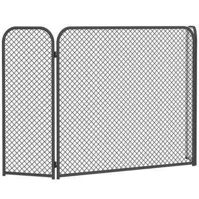 HOMCOM Grilaj de protecție pentru șemineu, 3 părți, pliabil, design geometric cu protecție anti-scântei, metal rezistent la căldură, Negru